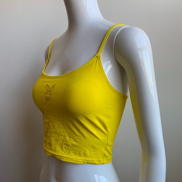 playboy yellow studded bunny logo crop tankini swim top - Picture 5 of 6